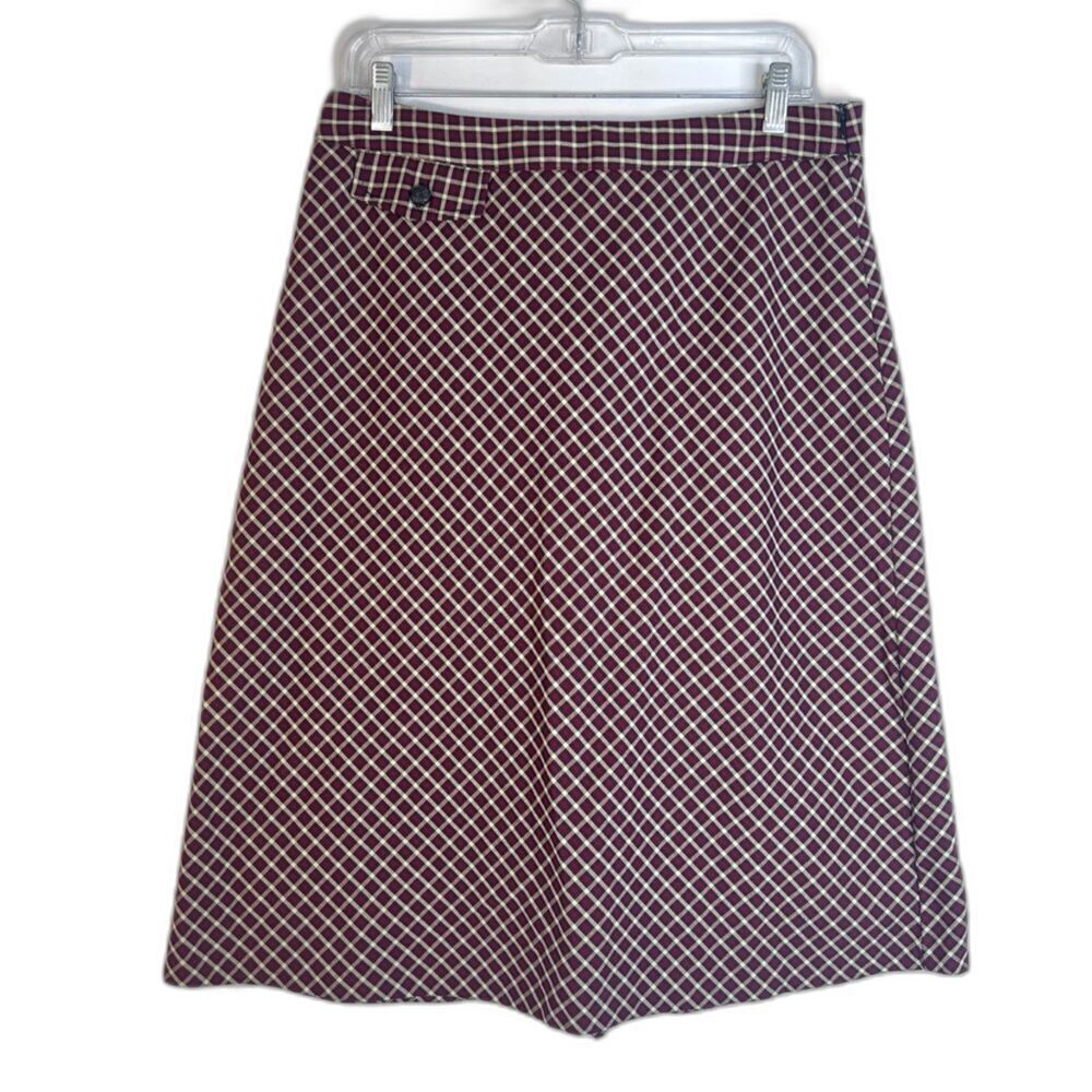 Fieldgear Red Tartan Plaid Aline Midi‎ Skirt Preppy Retro Back Pleat Size 12
